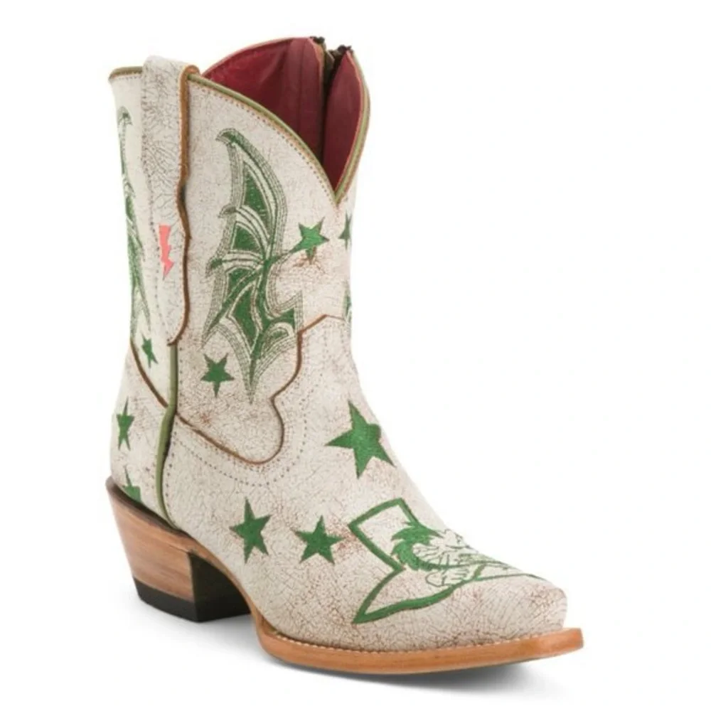 FERRINI | White Leather Dragon Star Bootie Size 8B